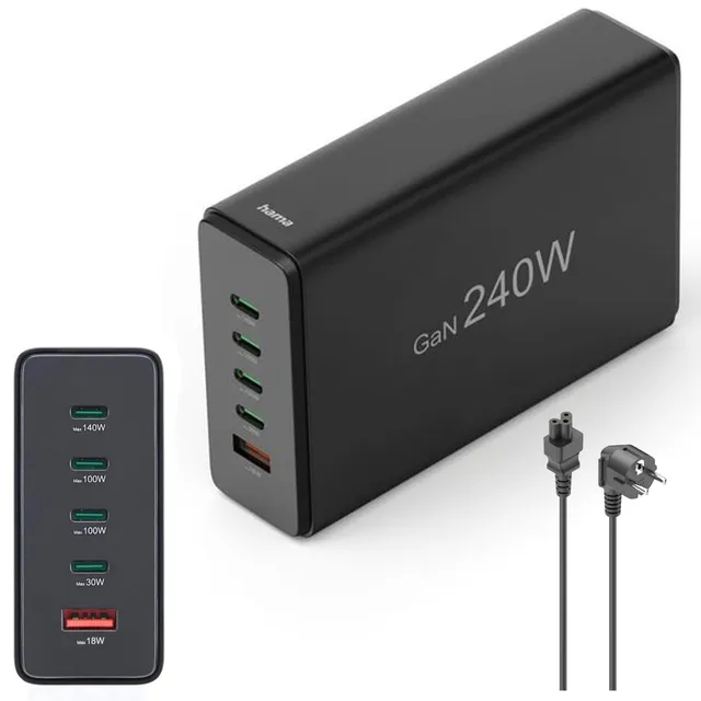 hama-240w-ladestation-5-fach-gan-schnellladeger-t-mit-4x-usb-c-pd-und-1x-usb-a-q image 1