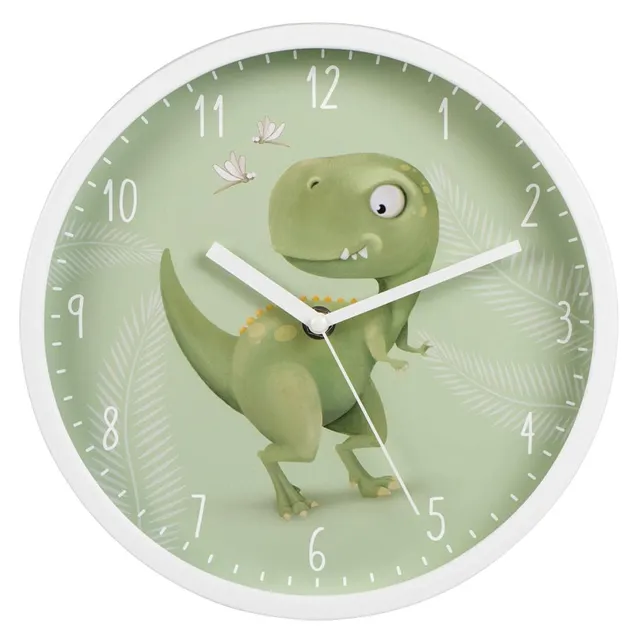 hama-happy-dino-kinder-wanduhr-runde-leise-quarz-wanduhr-mit-dino-motiv-ohne-tic image 1
