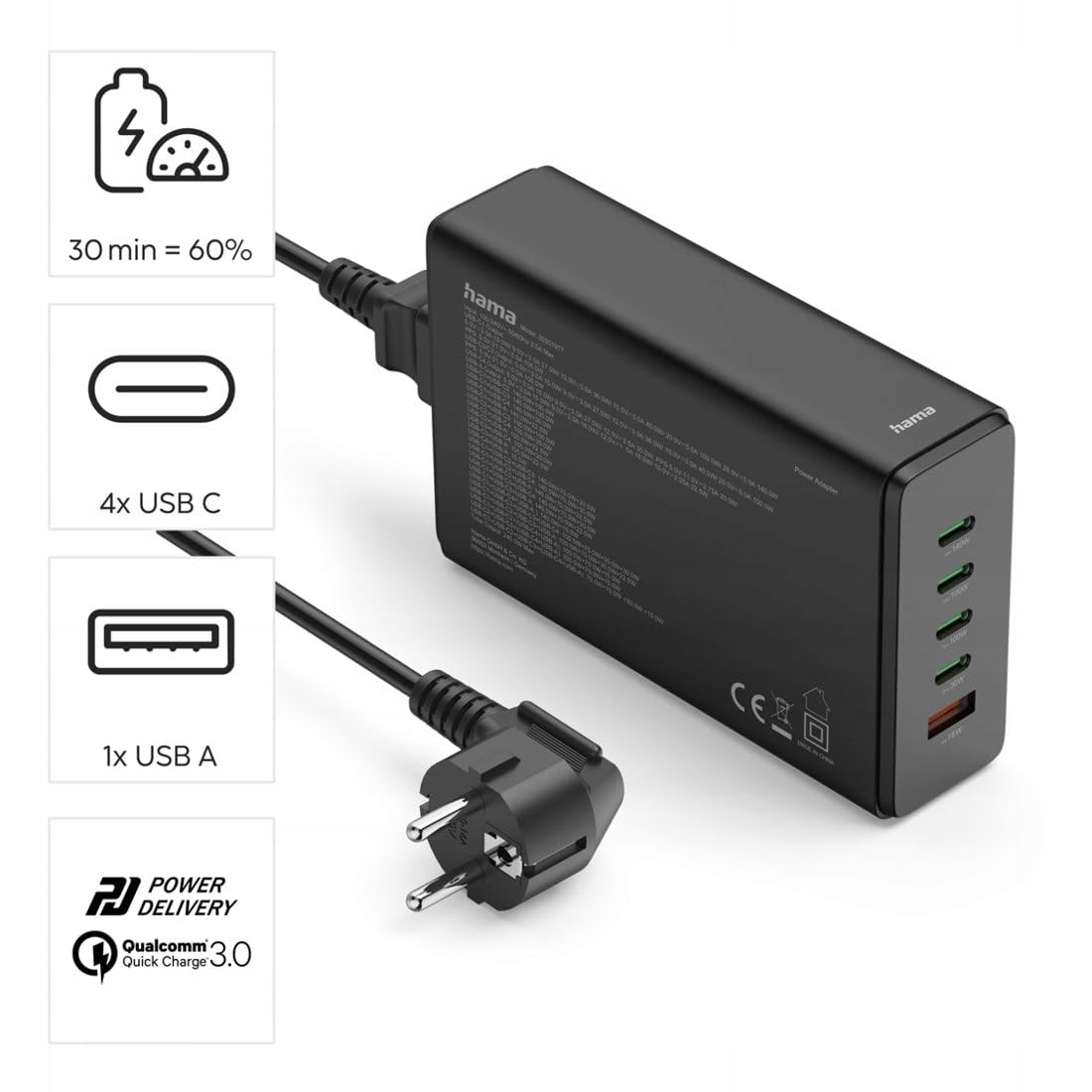 hama-240w-ladestation-5-fach-gan-schnellladeger-t-mit-4x-usb-c-pd-und-1x-usb-a-q image 2