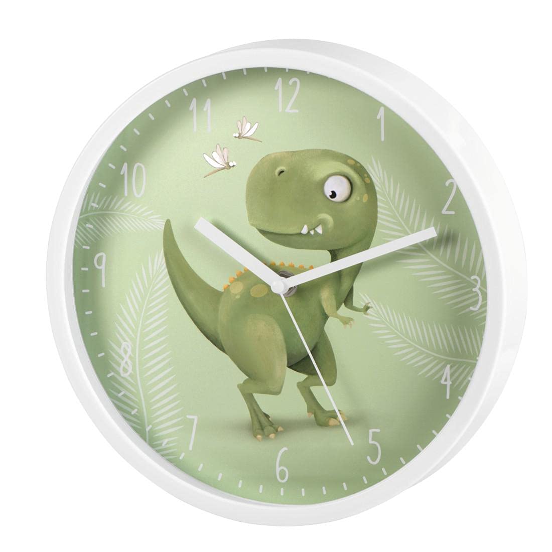 hama-happy-dino-kinder-wanduhr-runde-leise-quarz-wanduhr-mit-dino-motiv-ohne-tic image 2
