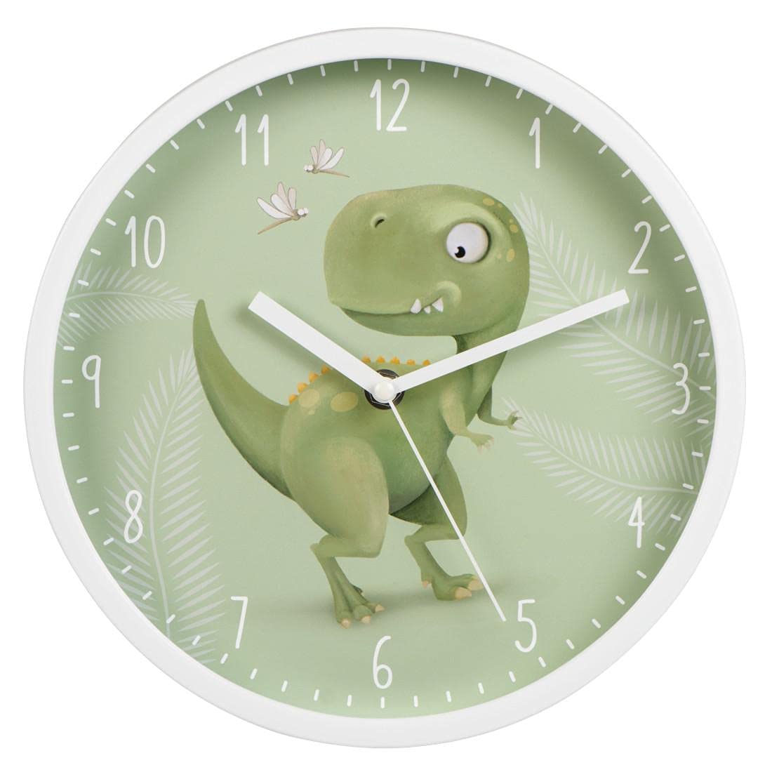 hama-happy-dino-kinder-wanduhr-runde-leise-quarz-wanduhr-mit-dino-motiv-ohne-tic image 1