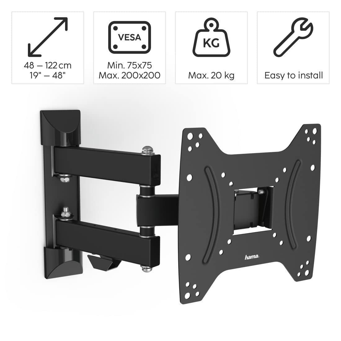 hama-tv-wandhalterung-19-48-zoll-schwenkbar-neigbar-ausziehbar-3-gelenke-vesa-75 image 2