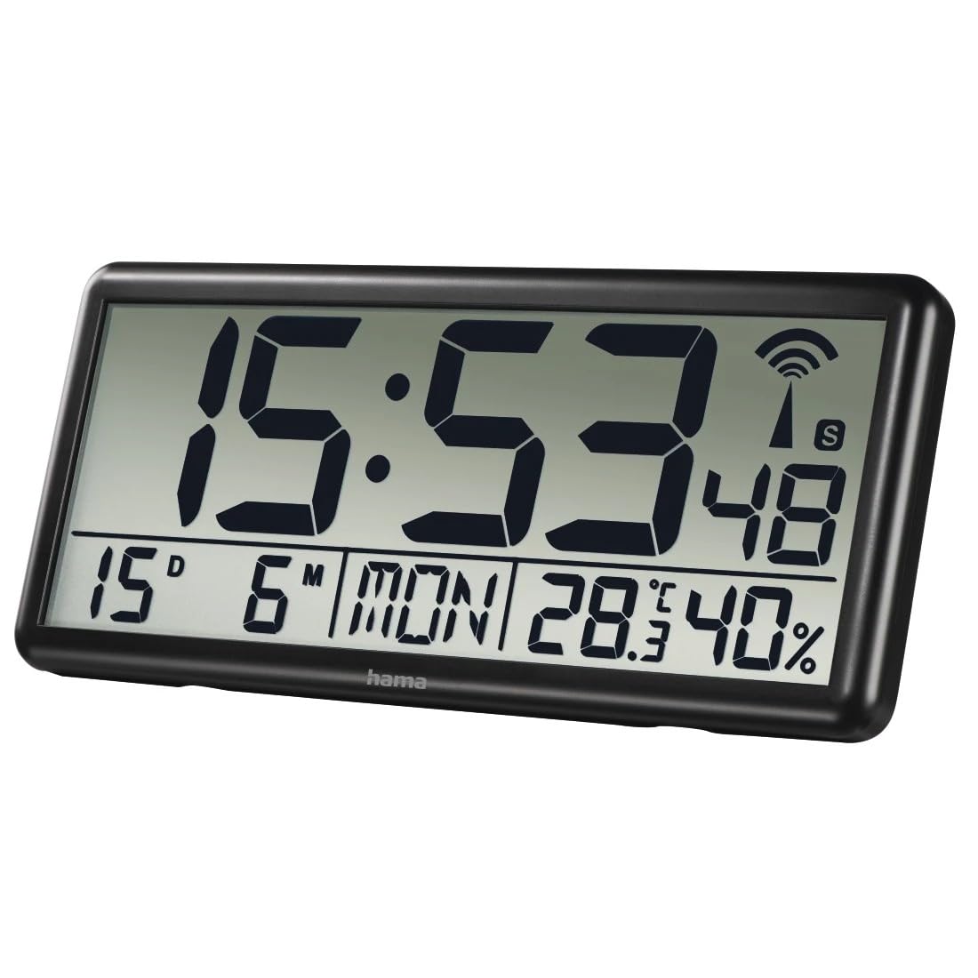hama-jumbo-digitale-funk-wanduhr-xxl-mit-thermometer-hygrometer-datum-und-wochen image 2