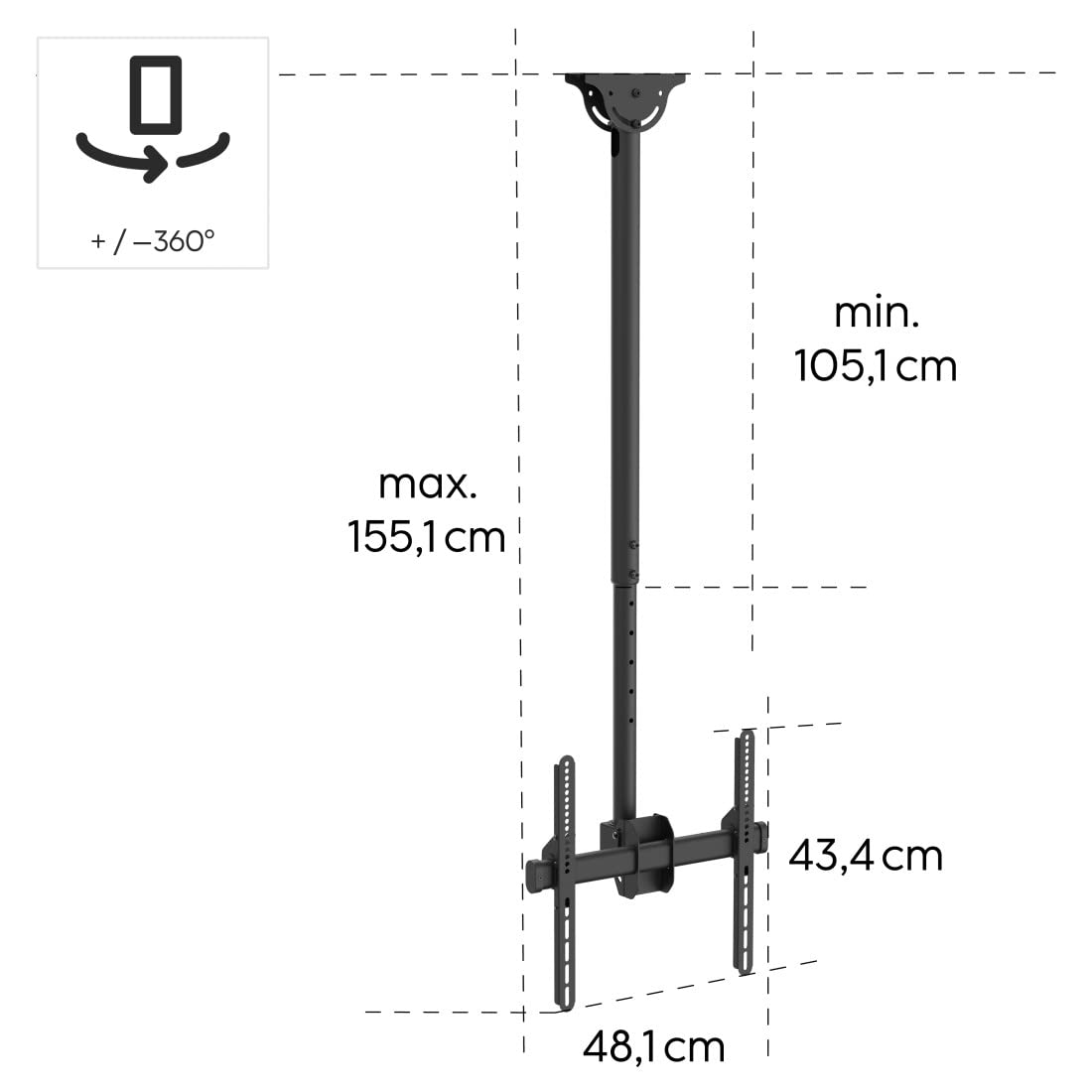 hama-tv-deckenhalterung-32-65-zoll-schwenkbar-neigbar-bis-50-kg-h-henverstellbar image 3
