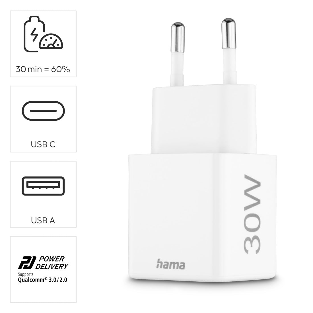 hama-30w-usb-schnellladeger-t-usb-c-usb-a-power-delivery-quick-charge-3-0-univer image 2