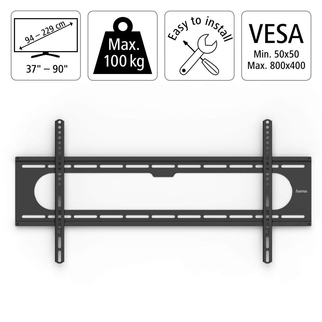 hama-tv-wandhalterung-37-90-zoll-starr-flach-vesa-50x50-800x400-bis-100-kg-wanda image 2