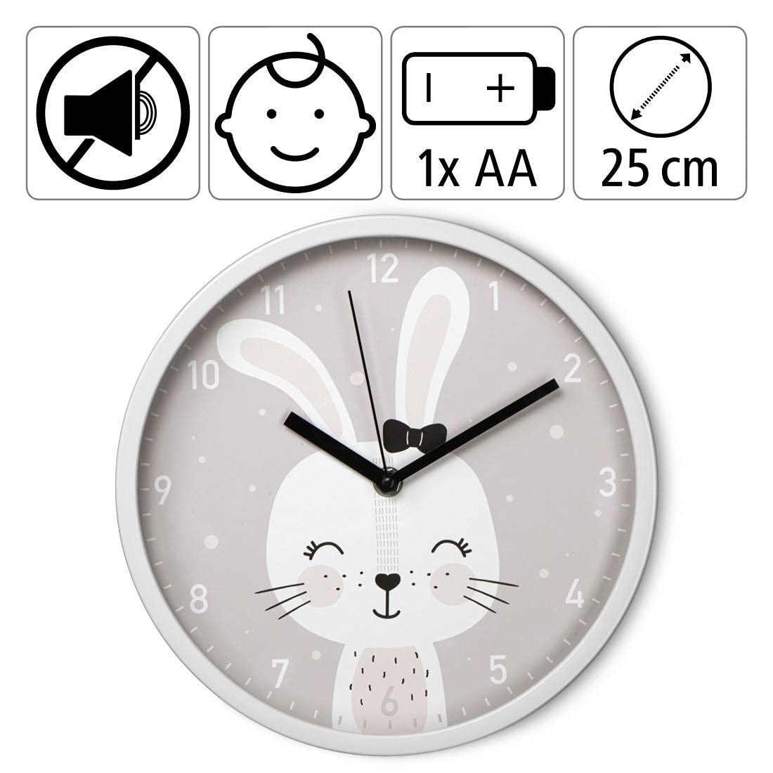 hama-kinder-wanduhr-lovely-bunny-lautlos-ohne-ticken-hasen-motiv-lernuhr-25-cm-w image 3