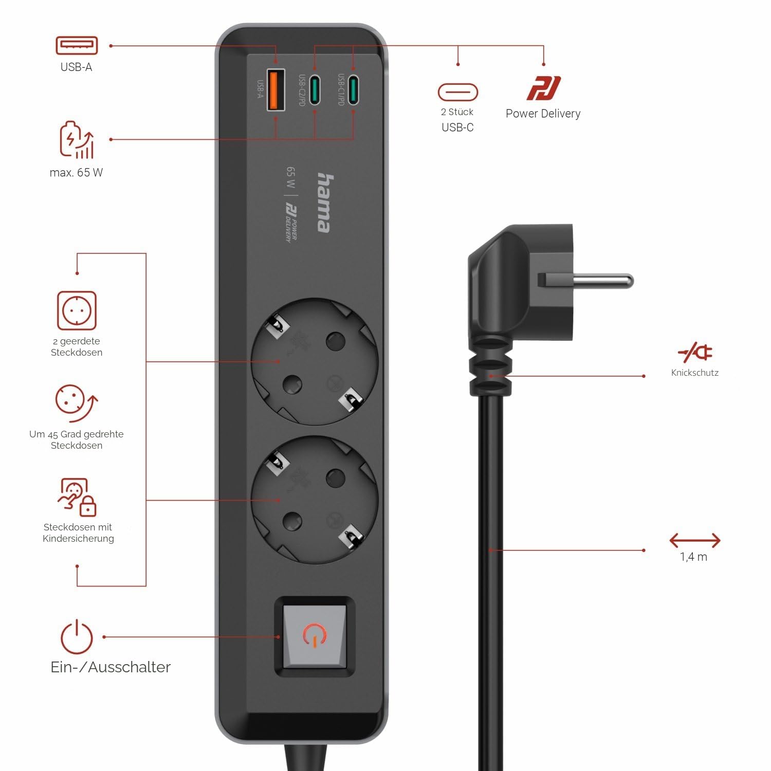 hama-5in1-steckdosenleiste-mit-65w-usb-c-ladeger-t-2x-steckdose-2x-usb-c-1x-usb- image 2