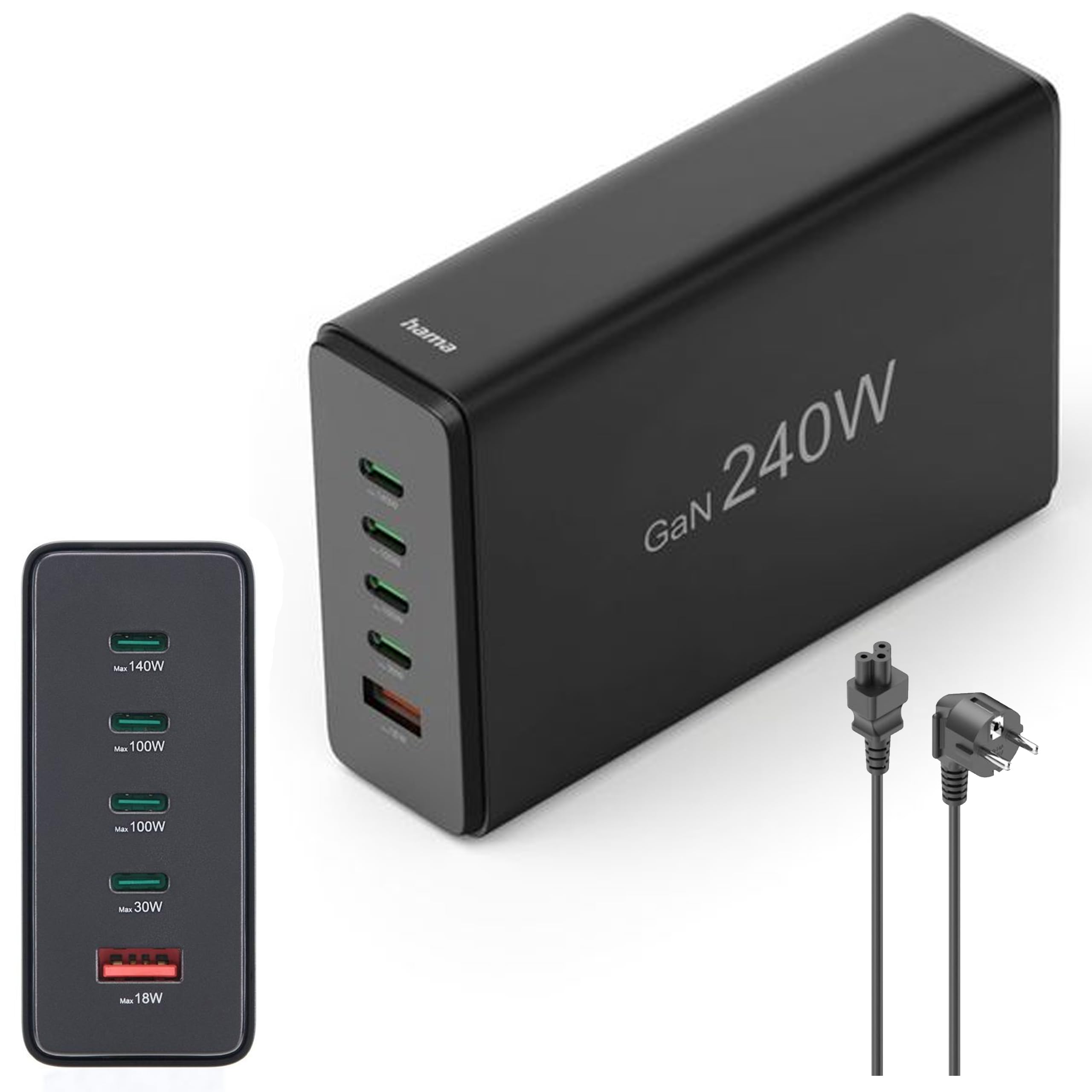 hama-240w-ladestation-5-fach-gan-schnellladeger-t-mit-4x-usb-c-pd-und-1x-usb-a-q image 1